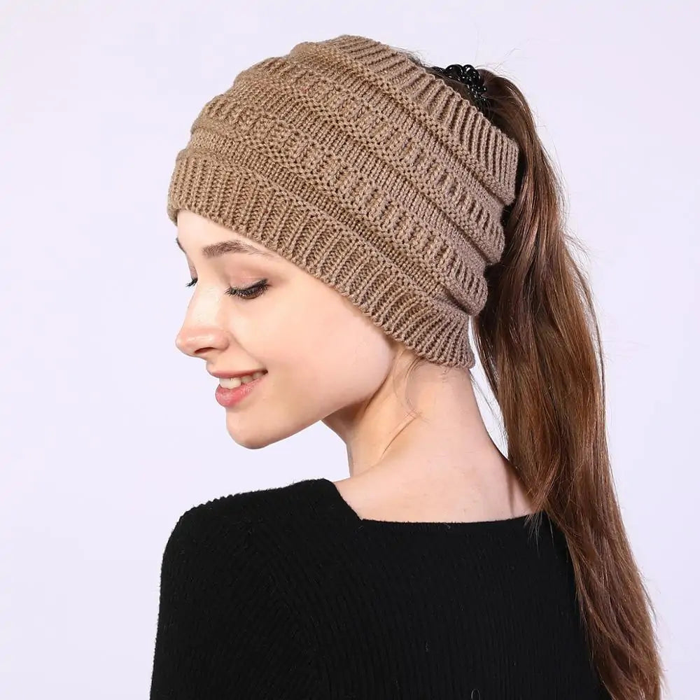 Winter Knitted Ponytail Beanie