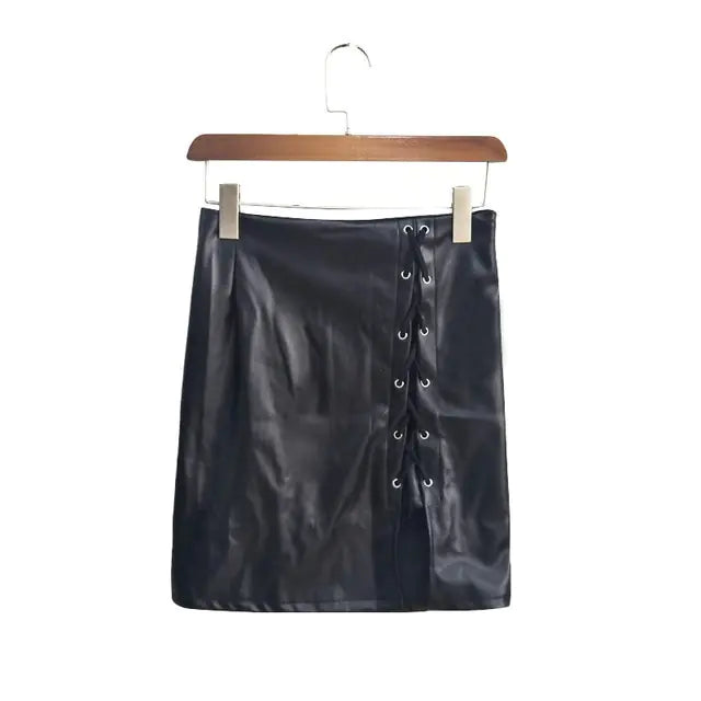 Ravenna Belted Leather High-Slit Skirt