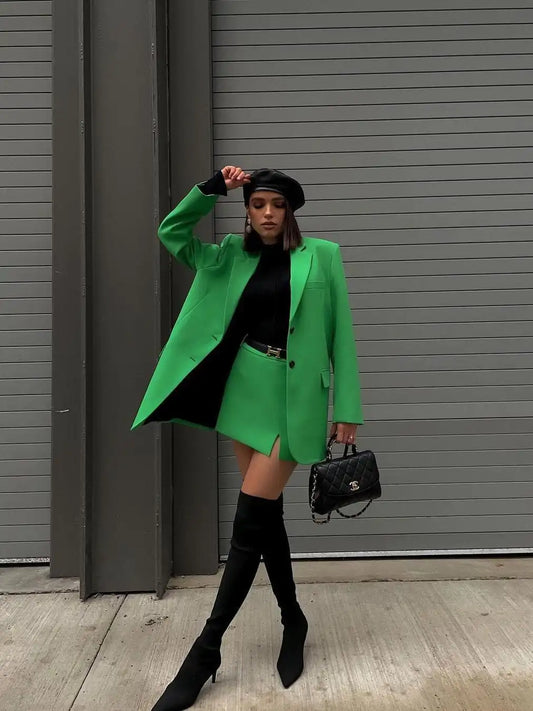 Valencia Green Straight Blazer Skirt