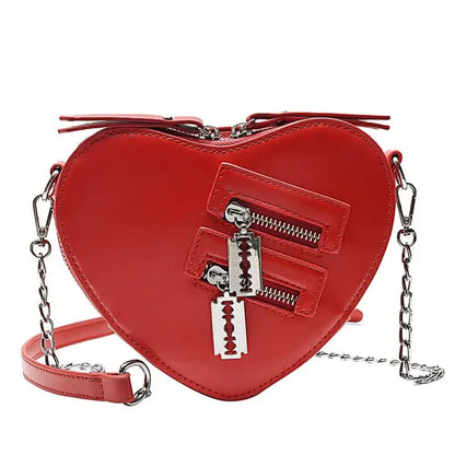 Charming Heart Blade Zipper Chain Crossbody Bag