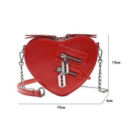 Charming Heart Blade Zipper Chain Crossbody Bag