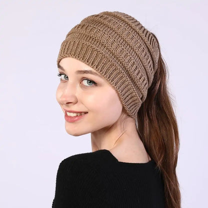 Winter Knitted Ponytail Beanie