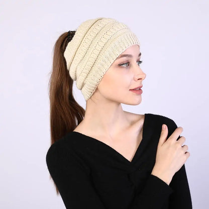 Winter Knitted Ponytail Beanie