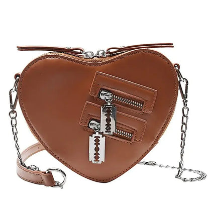 Charming Heart Blade Zipper Chain Crossbody Bag