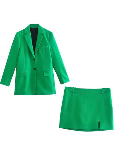 Valencia Green Straight Blazer Skirt