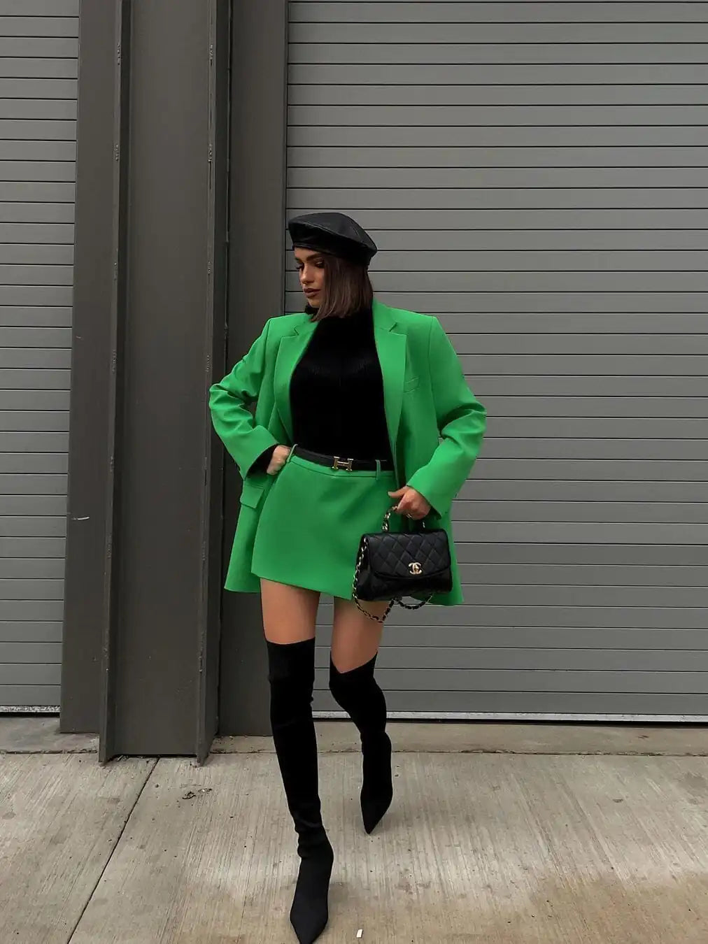 Valencia Green Straight Blazer Skirt