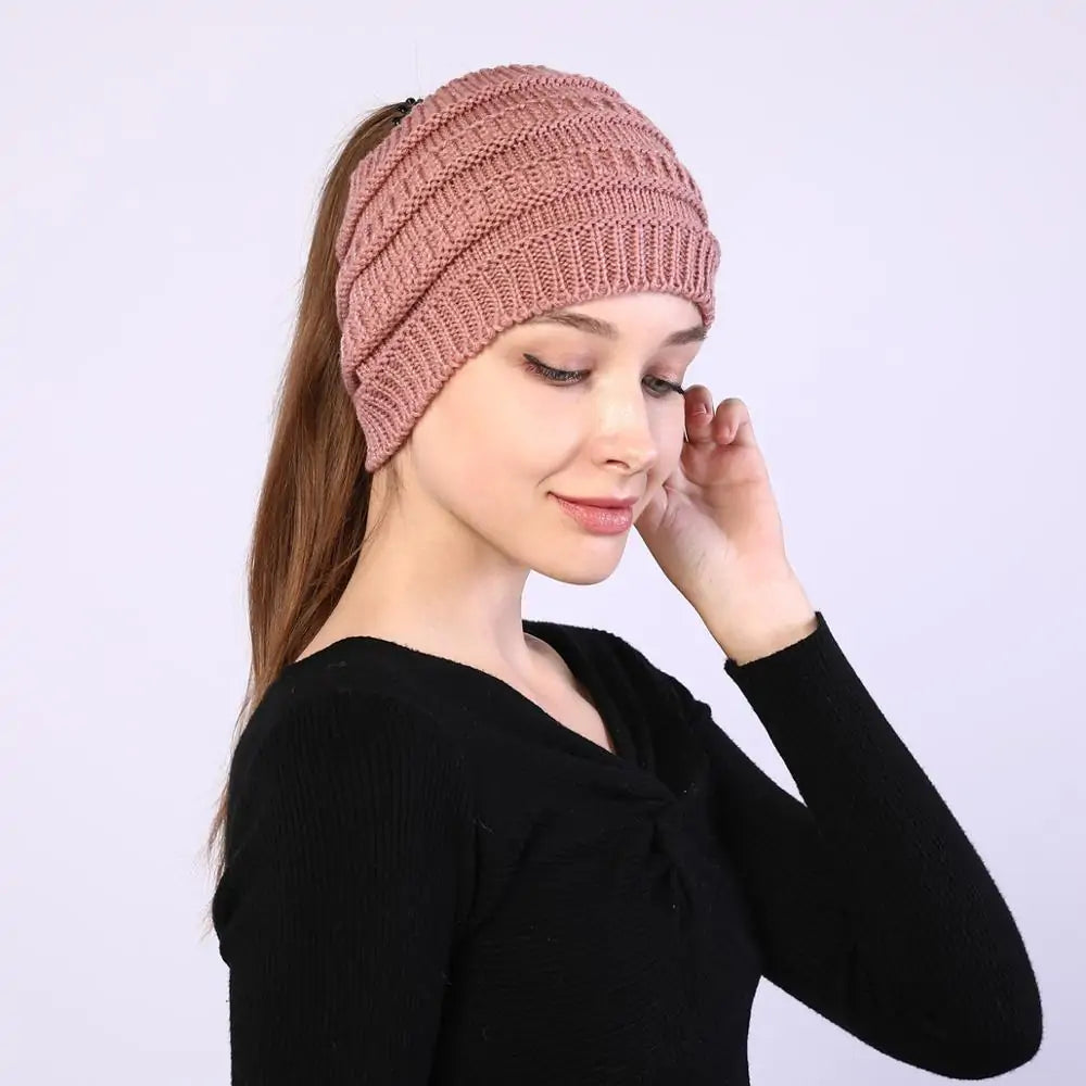 Winter Knitted Ponytail Beanie