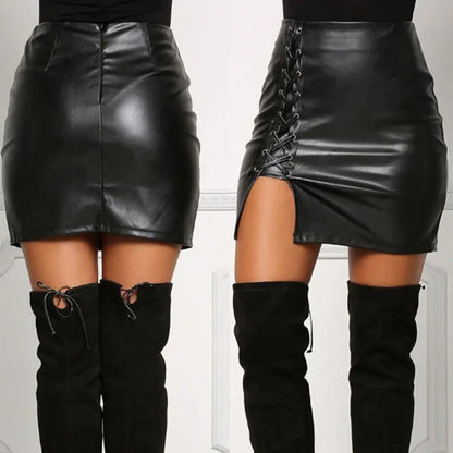 Ravenna Belted Leather High-Slit Skirt