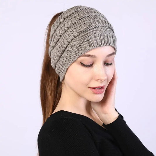 Winter Knitted Ponytail Beanie